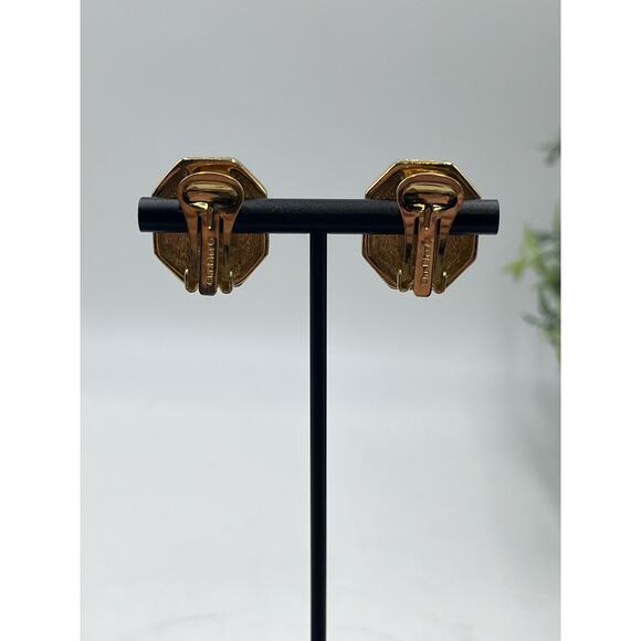 Christian Dior Signed Vintage 1980s Ruby Gripoix Black Enamel Clip On Earrings - Picture 5 of 13